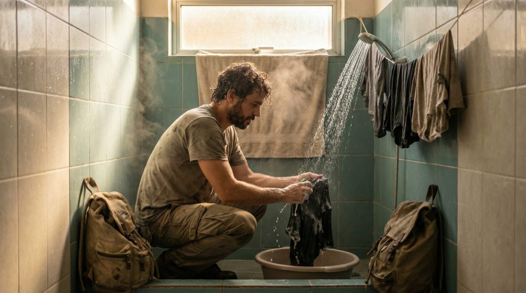 Lavar roupa no chuveiro facilita a Vida no Caminho?