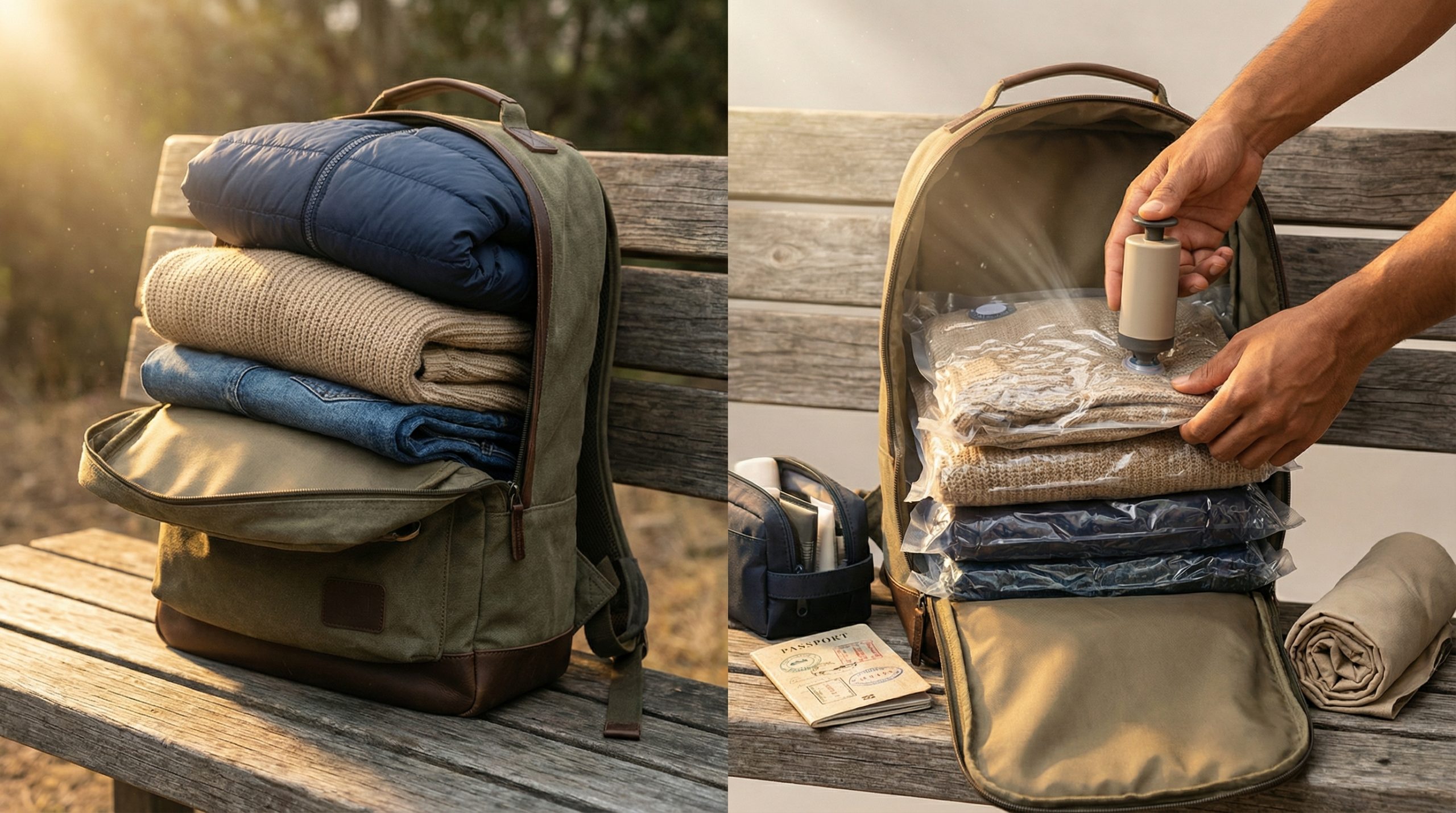 Vácuo nas roupas reduz metade da Mochila e Equipar?