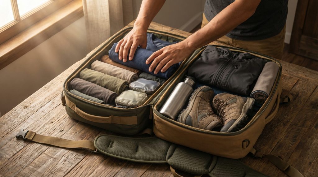 Rolinhos ou dobras definem o volume para Mochila e Equipar?