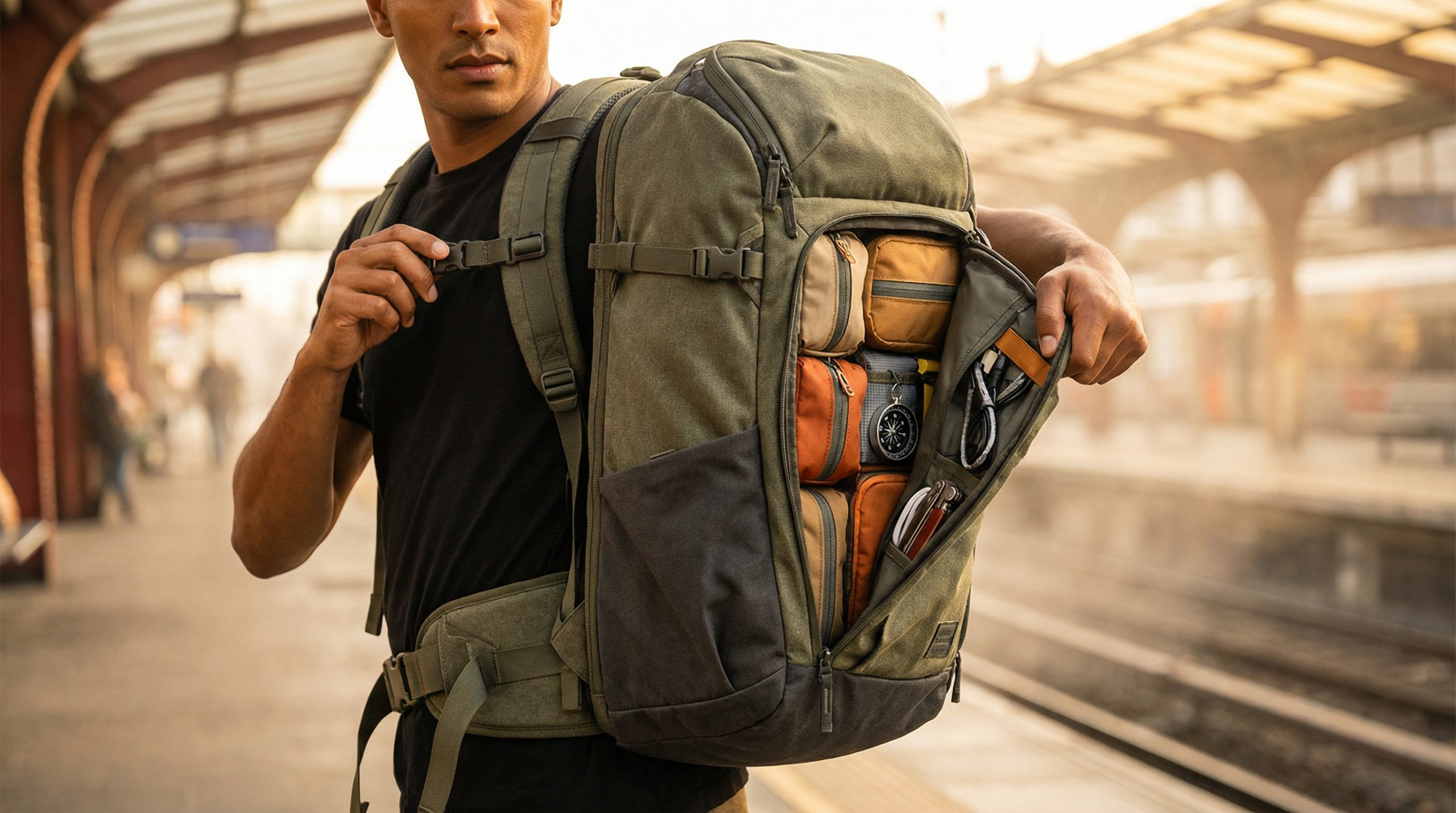 Zíperes ocultos — o escudo da Mochila e Equipar